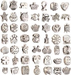 Mix Style silver plated Big Hole Loose Beads metals charms For DIY Jewelry Bracelet For European charms Bracelet&Necklace4873621