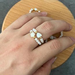 Cluster Rings Cute Star Heart Wedding Ring For Women Girls Handmade Natural Stone Fashion Jewelry White Jade Friendship Party