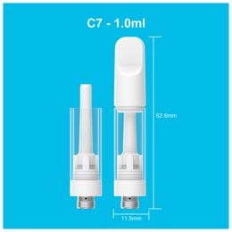 Factory sell C7 0.5ml 1.0ml 2.0ml 510 Thread Cart Atomizers Ceramic Glass Tank 1g 2 Gramme Empty Cartridges Thick Oil Carts Dab Pen Vaporizer white tip 400pcs