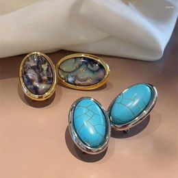 Stud Earrings Women 925 Silver Needle Fashion Oval Turquoise