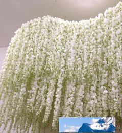 Whole 4580100 inch Artificial Silk Hydrangea Garland Purple Wisteria Flower Vine Garland for Wedding Backdrop Wall Decor Sup3574280
