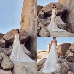 Appliced ​​Lace Blanche Calla Mermaid Dresses Sweetheart Custom Made Beach Wedding Dress Brudklänningar med löstagbart tåg