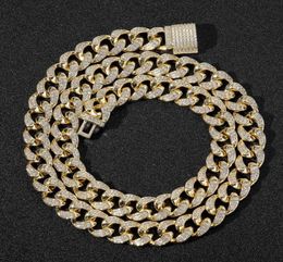 12MM Iced Miami Diamond Cuban Link Chain Real 14k Yellow Gold Solid Full Real Icy Chocker 1624inch Cubic Zirconia Jewelry3665135