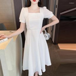 Party Dresses Square Collar Midi Dress Women Elegant Luxury White Korean Fashion Woman Spring Summer 2024 Womans Clothing Chic