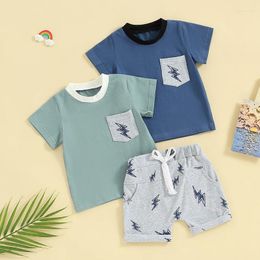 Clothing Sets 0-36months Baby Boy Summer 2pcs Set Short Sleeve Front Pocket T-Shirt Tops Elastic Waist Folded Hem Shorts Infant Boys Outfits