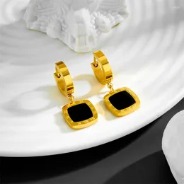Dangle Earrings Non Fading Design Sense Stainless Steel Black Square Pendant Ear Button Fashion Jewelry Party Luxury For Woman Girls