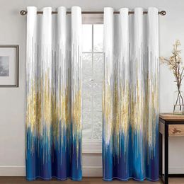 Curtain Modern Progressive Blue Gold Grey Abstract Art Line 2 Pieces Thin Window For Living Room Bedroom Decor