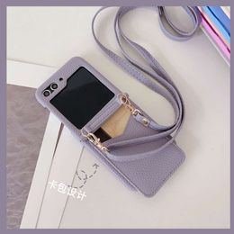 Lämplig för Samsung Flip5 Protective Flip 4 Phone Crossbody Card, Leather Case, Diamond Flip3 Folding Machine, New