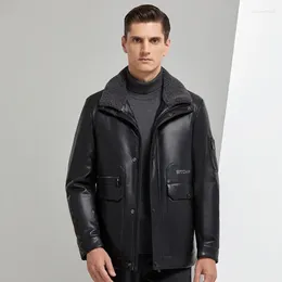 Men's Suits Winter Leather White Duck Down Jacket Jaqueta De Couro Brand Fashion Male Business Casual Wool Lapel Warm Short Coat