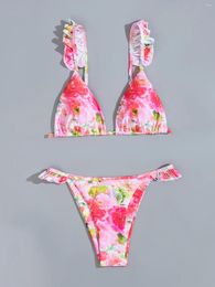 Women's Swimwear Sexy Micro Bikini 2024 Woman Swimsuit Ruffle Floral Women Thong Bikinis Set Female Bathing Suit Beach Wear Biquini Pool