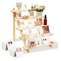 Jewelry Pouches Wood Earring Display Stand Retail Holder With 100 Pcs Card For Merchandise