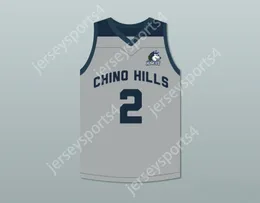 CUSTOM NAY Mens Youth/Kids LONZO BALL 2 CHINO HILLS HUSKIES GRAY BASKETBALL JERSEY WITH PATCH TOP Stitched S-6XL