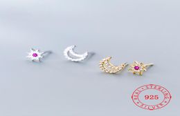 whole mexican stud Jewellery unique design 925 Sterling Silver Moon and Star Micro Pave CZ Stud Earrings For Women high quality 7977456
