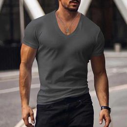 Men's T-Shirts Mens T-shirt V-neck solid color sweatshirt with breathable absorption and ultra soft dress Washab summer slim fit mens shirt top H240508