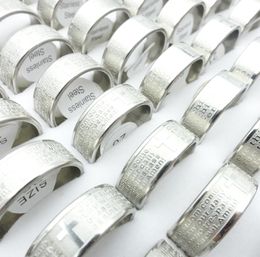 Wholesale 100PCs Stainless Steel Band Rings God Jesus Christ Bible Etched Prayer Christian Religion Jewellery Size 18-22mm7173203