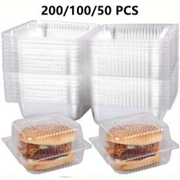 Disposable Dinnerware 50/100/200 pieces of transparent plastic takeaway containers disposable fancy square clam shell food box cake slice container Q240507