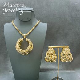 Necklace Earrings Set Copper Bold Geometric Pendant Drop Earring Original Arabic Dubai 24K Gold Plated Jewellery Bridal Party Wedding Gifts