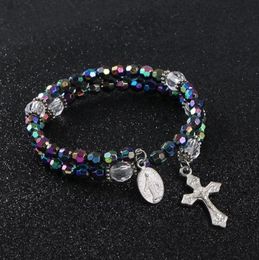 Charm Bracelets KOMi 6mm Acrylic Double Layer Colored Beads Pendant Bracelet Jesus Religious Orthodox Catholic Rosary Jewelry GiftChar4747543