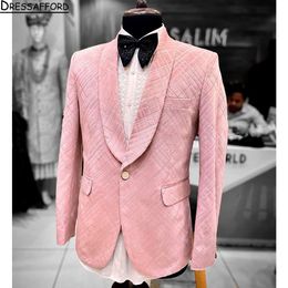 Pink Jacquard Weave Blazers Men Suits Fashion Banquet 2 Piece Business Jacket Pants Trousers