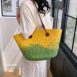 Totes Bohemian Straw Bag For Women Large Capacity Shoulder Handmade Woven Handbag 2024 Designer Beach Travel Shopper