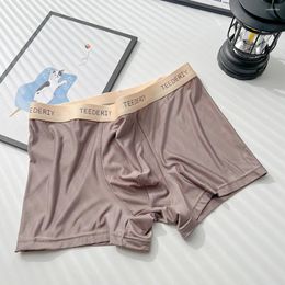 Underpants Men Ice Silk Boxer Mid-rise Smooth Briefs Satin Super Soft Elasticity Hight Quality Trunks Solid Shorts Underwear