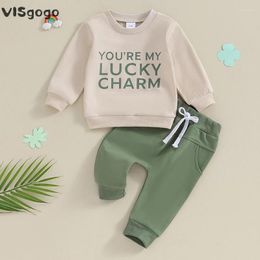 Clothing Sets VISgogo 2Pcs Toddler Boys Spring Autumn Clothes Letter Pattern Long Sleeve Sweatshirt Tops Elastic Waist Pants Outfit