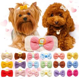 Dog Apparel 50PCS Hair Bows With Rubber Bands Handmade Candy Colour Cotton For Dogs Pets Headwear Pet Grooming Accessories