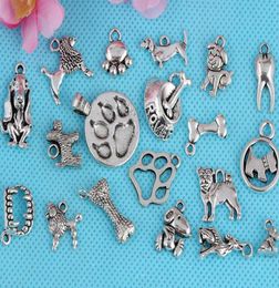 Vintage Silver Mixed Pattern Puppy Dog Paw Prints Dangles Beads Charms Pendant For Women Dress Bracelet Fashion Jewellery Findings 15144037