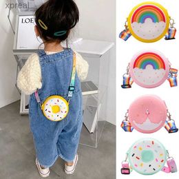 Backpacks Round Donut Crossbody Bag Child Girl Children Shoulder Bag Adjustable Strap Vacation Travel Rainbow Printed Pocket Package WX