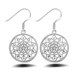 OMHXZJ Whole Personality Dangle Chandelier Fashion OL Woman Girl Wedding Vintage Silver Round 925 Sterling Silver Earrings Y1888709