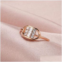 Cluster Rings Kinel Unusual 585 Rose Gold Color Engagement Ring For Women Geometry Natural Zircon Accessories High Quality Daily Fine Ot4N0