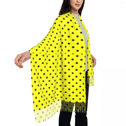 Scarves Women Scarf Warm Polka Dots Print Wraps With Tassel Black And Yellow Retro Shawls Wrpas Autumn Design Bufanda