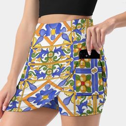Skirts Citrus Sicilian Style Summer Decor Pattern Women's Skirt Aesthetic Fashion Short Boho Bohemian Arabesque