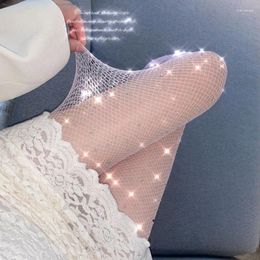 Women Socks Mesh Gradient Tights See-Through Stockings Nude Party Fishnet Girls Nylons Thin In Rhinestone Hosiery Rave Knit Gifts