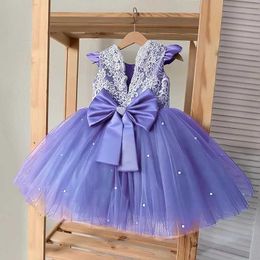 Girl's Dresses 12M baby girl princess dress baby one-year birthday set baby girl flower bow evening party Tutu dress childrens party costumeL240508
