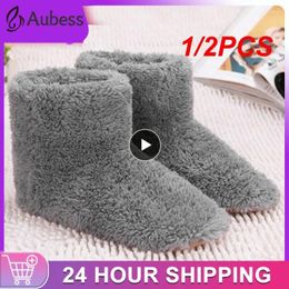 Carpets 1/2PCS Winter Warm Snow Boots Washable Comfortable Plush Electric Heated Shoes Foot Warmer Gift For Woman Man USB Charging