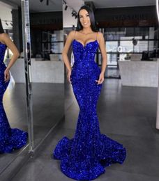 Royal Blue Sequins Evening Dresses Prom Gowns for Women Birthday Party Wear Backless Middle East Abiye Dubai Caftan Plus Size Merm3806042