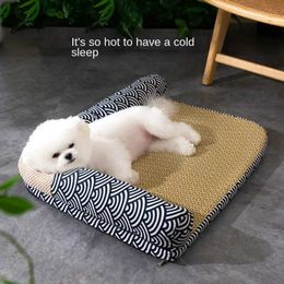 Cat Beds Furniture Summer Dog Ice Bed Cool Removable Washable Pet Cooling Rattan Mat Sleeping Breathable Cats Pad Waterproof Wear Resistance d240508