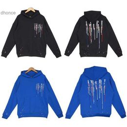 Men's Summer Casual Designer Autumn/winter Pullover Hoodie High Street Style Embroidery Splash Ink Paint Drip Effect Letter Hooded Black Sweater Trendy