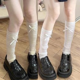 Women Socks Womens Solid Colour Lace Over The Calf Mesh Sheer Knee High Stockings Summer Bowknot