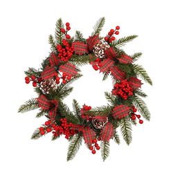 Decorative Flowers Wreaths Artificial Christmas Wreath With Pine Branches Red Berries Pine Cones for Front Door Winter Wall Window Party Decor