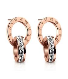 korean simple rome designer letters stud earrings 18K rose gold stainless steel ear rings earring earing with shining crystal zirc1882290