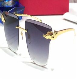 New fashion design sunglasses PANTHERE square frameless crystal cut lens frame animal metal temples popular retro style uv400 lens1710884