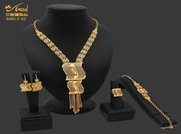 ANIID African Dubai Jewellery Gold Big Necklace Rings Set For Women Nigerian Bridal Wedding Party 24K Ethiopian Earrings Jewellery H4583022