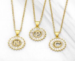 Pendant Necklaces Copper Gold Chain Letter Necklace For Women CZ Crystal AZ Round Disc Initial Fashion Name Jewellery Birthday Gift2071214