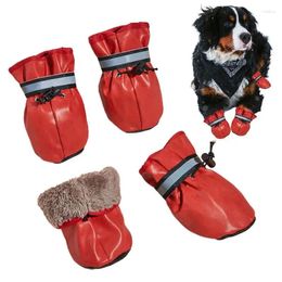 Dog Apparel 4pcs Shoes Reflective Waterproof Boots Warm Snow Rain Pets Booties Small Medium Pet Winter Anti-slip Footwear