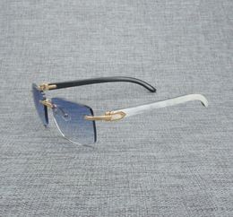 Natural Wood Sunglasses Men Black White Buffalo Horn Sun Glasses Vintage Rimless Square Eyeglasses Oculos Gafas Accessories B2651118