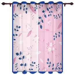 Curtain Abstract Plant Leaves Pink Flower Feathers Outdoor For Garden Patio Drapes Bedroom Living Room Kitchen Window