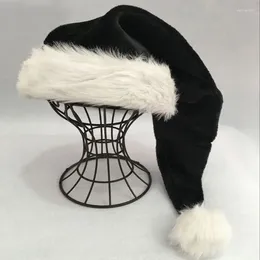 Berets Plush Santa Hat Adults Black White Faux Fur Trim Christmas Xmas Holiday Festival Party Supplies