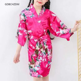 Pajamas Girls pajamas kimonos wedding dresses parties flowers baby pajamas floral bath towels new fashion night play silk satin bath towelsL2405